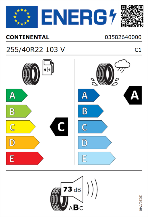 Tyre Label for Continental PremiumContact 6 255/40R22 103V
