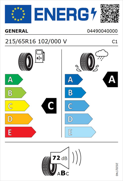 Tyre Label for General Grabber GT Plus 215/65R16 102/000V