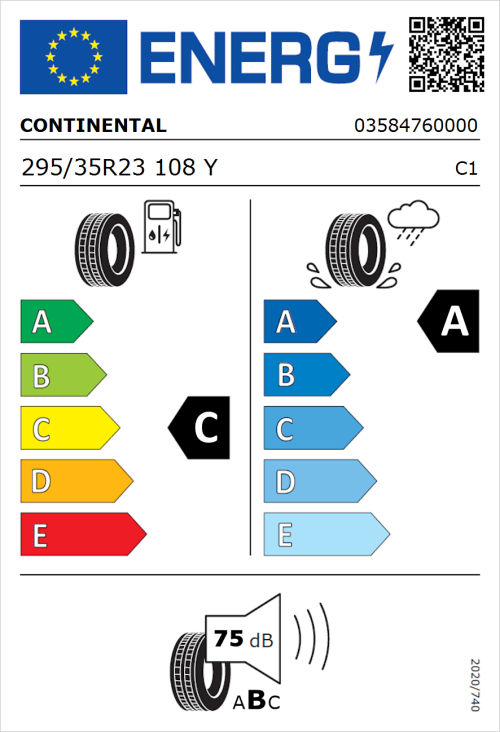 Tyre Label for Continental SportContact 6 295/35R23 108Y