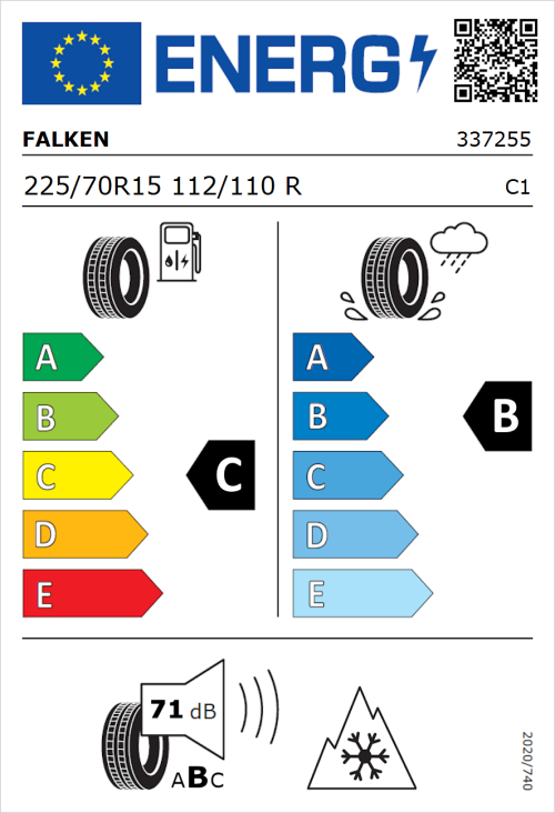 Tyre Label for Falken Euroall Season Van11 225/70R15 112/110R