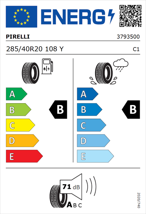 Tyre Label for Pirelli Scorpion Zero All Season 285/40R20 108Y
