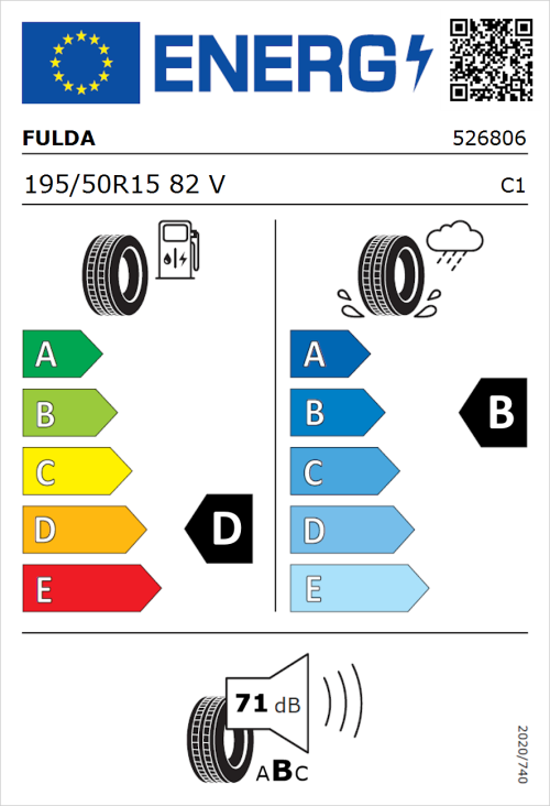 Tyre Label for Fulda EcoControl 195/50R15 82V