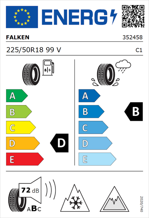 Tyre Label for Falken Euroall Season AS210 225/50R18 99V