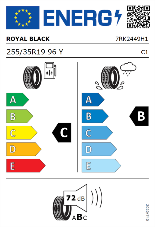 Tyre Label for Royal Black Explorer II 255/35R19 96Y