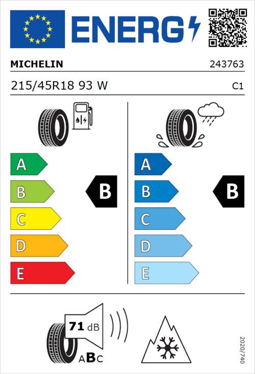 Tyre Label for Michelin CrossClimate 2 215/45R18 93W