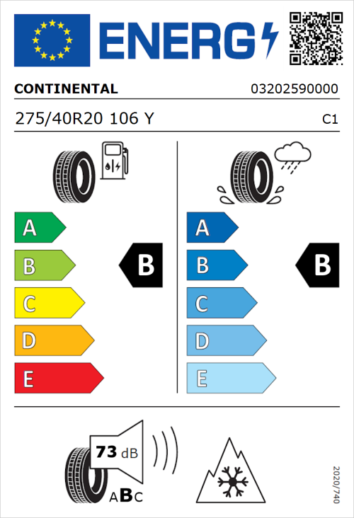 Tyre Label for Continental AllSeasonContact 2 275/40R20 106Y