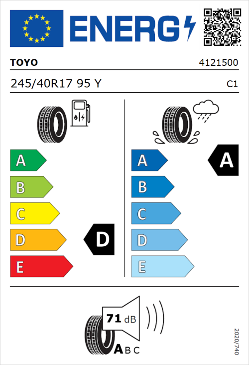 Tyre Label for Toyo Proxes Sport 2 245/40R17 95Y