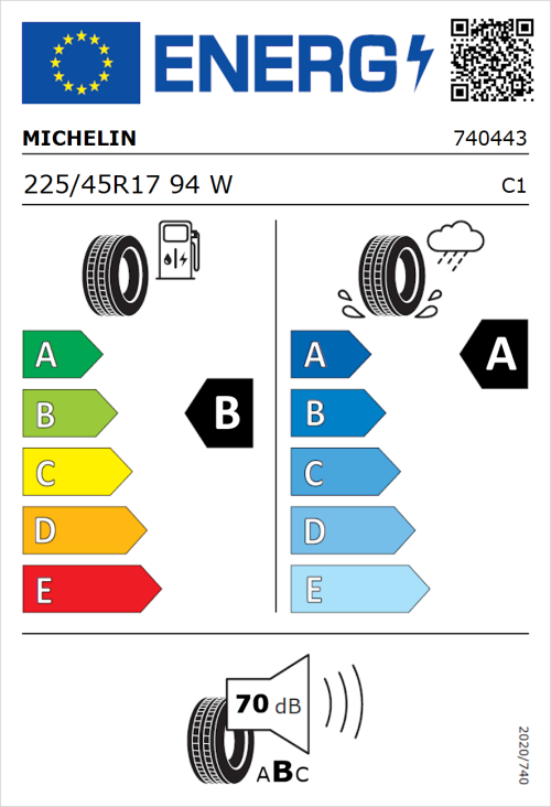 Tyre Label for Michelin Primacy 5 225/45R17 94W