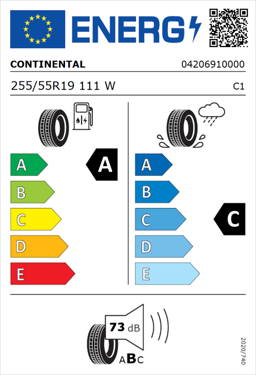 Tyre Label for Continental ContiCrossContact LX Sport SSR 255/55R19 111W