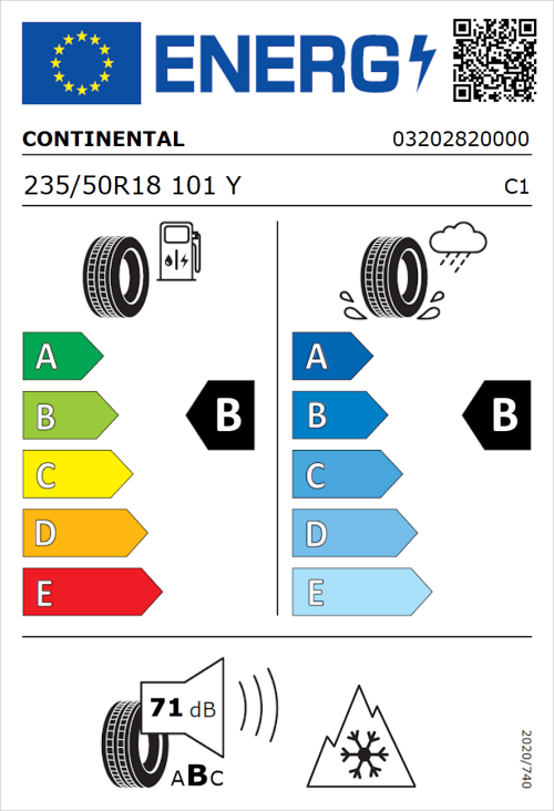 Tyre Label for Continental AllSeasonContact 2 235/50R18 101Y