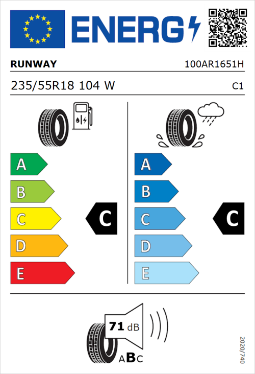 Tyre Label for Runway Enduro SUV 235/55R18 104W