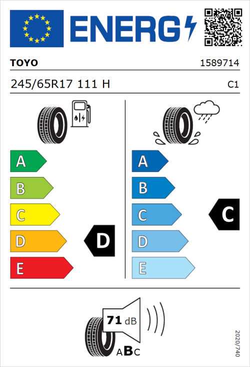 Tyre Label for Toyo Open Country UT 245/65R17 111H