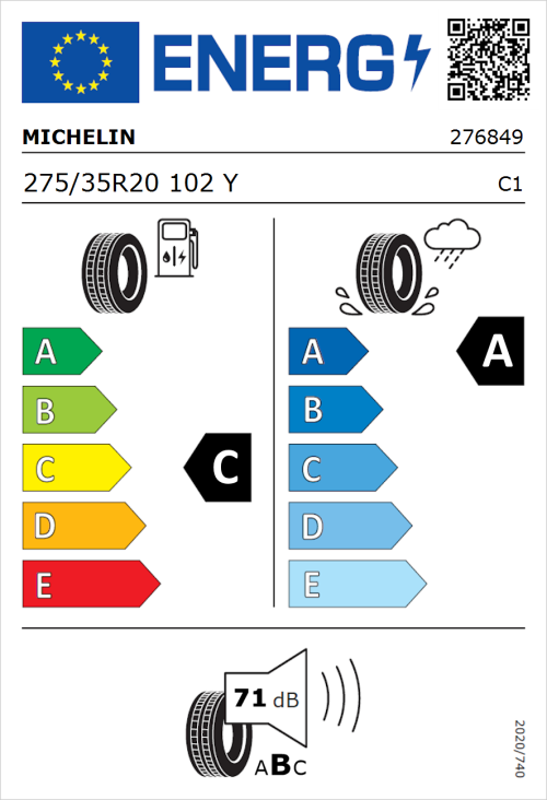 Tyre Label for Michelin Pilot Sport 4 275/35R20 102Y