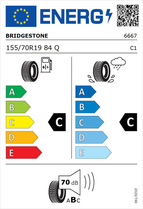 Tyre Label for Bridgestone Ecopia EP600 155/70R19 84Q